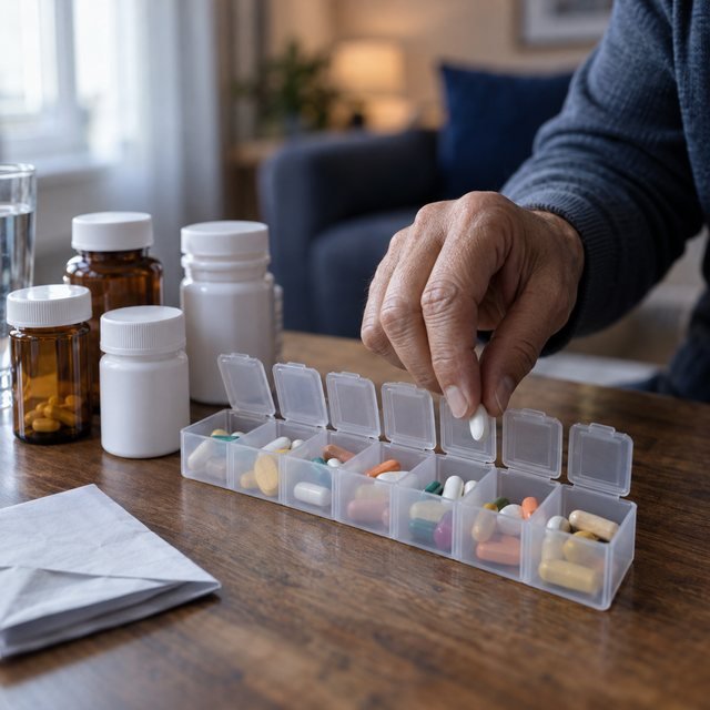 Pastillero semanal lleno de medicamentos